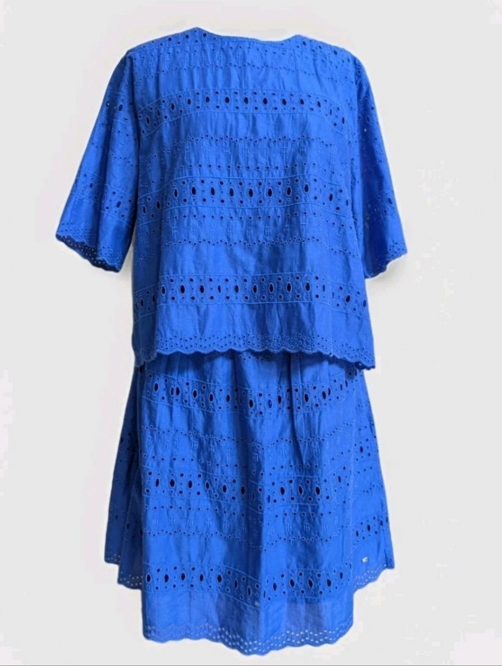 Tommy Hilfiger Blue Eyelet Embroidered Top & Skirt Set Size S